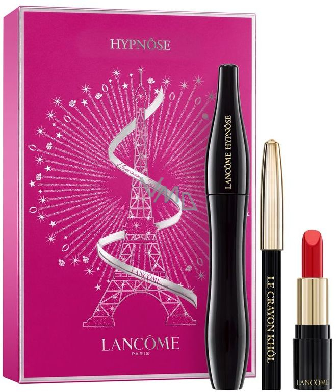 Lancome Hypnose Drama 01 Noir Hypnotic 6.2 ml + L Absolu Rouge lipstick 132 Caprice 1.6 g + Crayon Khol Mini eye pencil black 0.7 g, cosmetic set - VMD parfumerie - drogerie