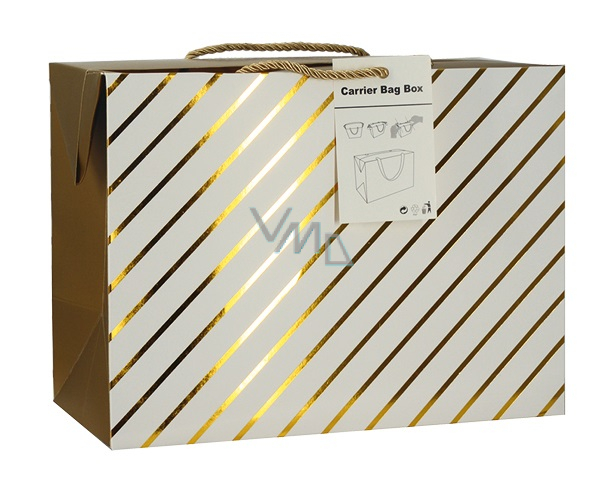 Gift Paper Bag Box 23 X 16 X 11 Cm Lockable With Gold Stripes Vmd Parfumerie Drogerie