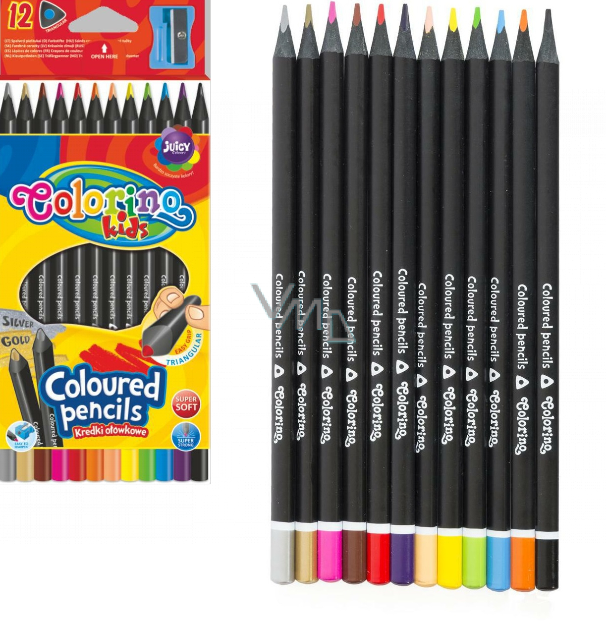 Colorino Triangular crayons, black wood, with sharpener 12 colors - VMD  parfumerie - drogerie