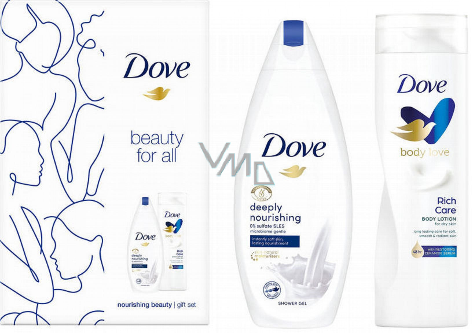 Wereldrecord Guinness Book versus Nieuw maanjaar Dove Beauty For All Deeply Nourishing shower gel 250 ml + Rich Care body  lotion 250 ml, cosmetic set - VMD parfumerie - drogerie