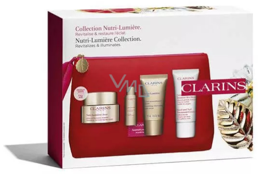 Clarins Nutri-Lumiére revitalizing day cream 50 ml + nourishing cream 10 ml  + nourishing night cream 15 ml + caring hand and nail cream 30 ml +  cosmetic bag, cosmetic set for women - VMD parfumerie - drogerie