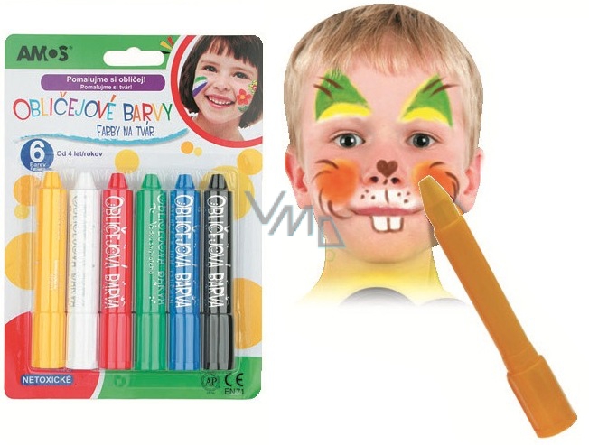 Amos Face Deco for Kids Non-toxic Body & Face Art Crayons Painting 6 Colors 