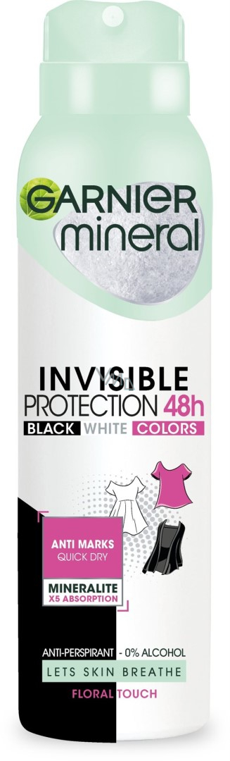 koloni mikrobølgeovn på trods af Garnier Mineral Invisible Black & White 48h antiperspirant deodorant spray  for women 150 ml - VMD parfumerie - drogerie