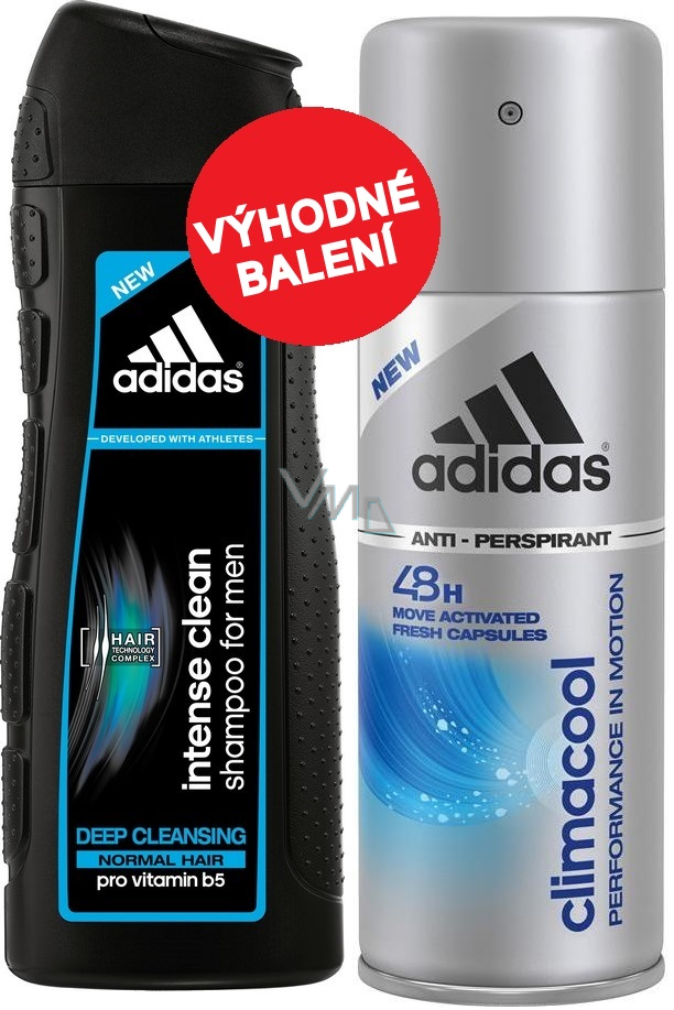 Adidas Climacool 48h antiperspirant deodorant spray for men 150 ml Adidas Intense Clean shampoo for normal hair 200 ml cosmetic set VMD parfumerie drogerie