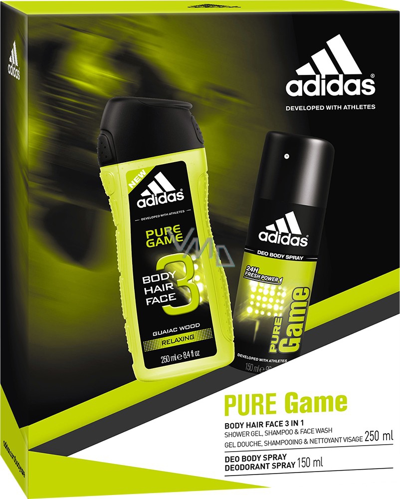 Adidas Pure Deodorant Spray for Men 150 ml + 3 in 1 shower gel for body, face hair ml, cosmetic set - VMD parfumerie - drogerie