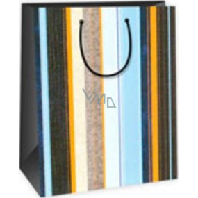 Ditipo Gift paper bag 26.4 x 13.6 x 32.7 cm blue-brown orange vertical stripes DAB