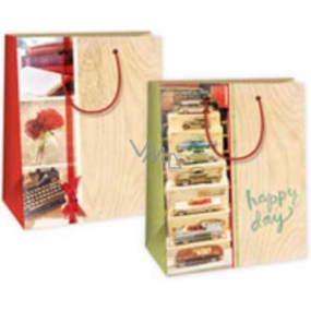 Ditipo Gift paper bag 18 x 10 x 22.7 cm beige cars, book, typewriter, roses