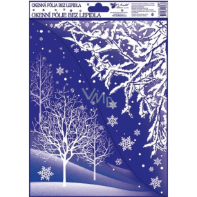 Window foil without glue corner with glitter winter landscape with trees 42 x 30 cm