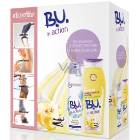 BU In Action Active Release antiperspirant deodorant spray for women 150 ml + In Action Lemon & Vanilla Mousse 250 ml shower gel, cosmetic set