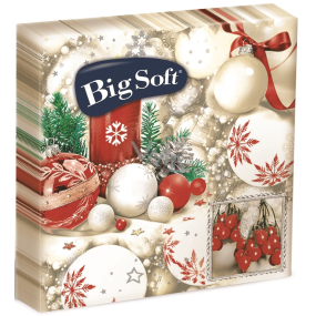 Big Soft Paper napkins 2 ply 33 x 33 cm 20 pieces Christmas Candles and flasks white-red