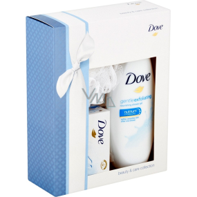 Dove Gentle Exfoliating shower gel 250 ml + toilet soap 100 g + washing sponge, cosmetic set