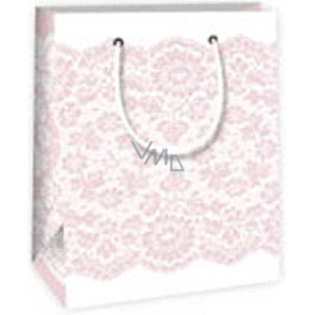 Ditipo Gift paper bag 11.4 x 6.4 x 14.6 cm white with pink lace