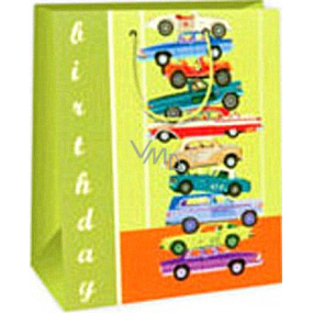Ditipo Gift paper bag 26.4 x 13.7 x 32.4 cm green cars AB