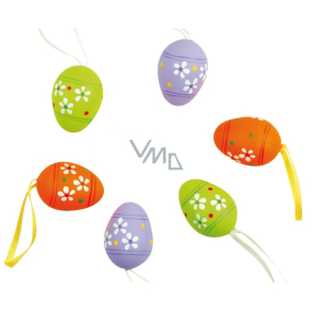 Plastic eggs for hanging with flowers 4 cm 6 pieces in a bag