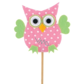Felt owl with dots pink recess 7 cm + skewers