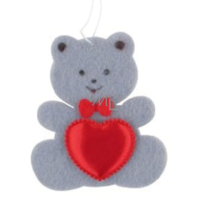 Teddy bear from felt with gray heart for hanging 6.5 cm
