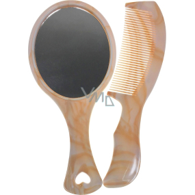 Hand mirror 18 x 8 cm + comb brown 60220