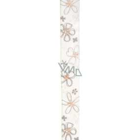 Ditipo Fabric ribbon with wire white gray-beige floral motif 2 mx 40 mm