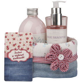 Bohemia Gifts Rosarium with rosehip and rose flower extracts shower gel 250 ml + shampoo 200 ml + bath foam 500 ml + cloth basket, Pink Dreaming cosmetic set