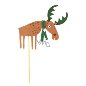 Felt reindeer with green scarf recess 9 cm + skewers