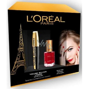 Loreal Paris Volume Million Lashes Mascara Extra Black 9.2 ml + Color Riche Le Vernis AL Huile nail polish 552 Rubis Folies 13.5 ml, cosmetic cartridge