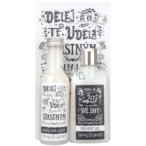 Bohemia Gifts Spicy scent Shower gel 200 ml + bath 200 ml + decorative painting Do what makes you happy 13 x 24 cm, cosmetic set