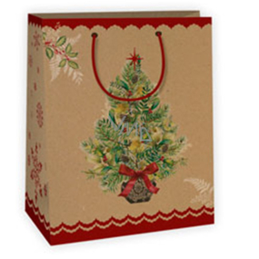 Ditipo Kraft gift bag 18 x 8 x 24 cm beige with Christmas tree