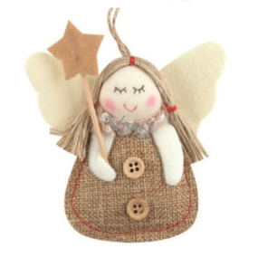 Jute angel with a star for hanging 9 cm No.2