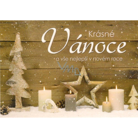 Nekupto Christmas postcard Tree, star, candles 15 x 11 cm