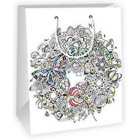 Ditipo Gift paper bag 18 x 10 x 22.7 cm white, wreath of flowers and butterflies