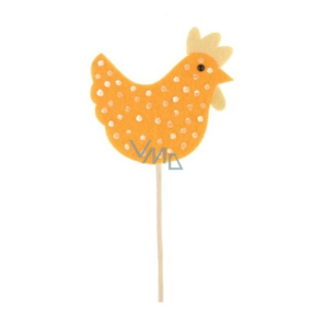 Felt hen with polka dots orange recess 7.5 cm + skewers