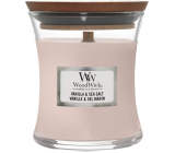 WoodWick Vanilla & Sea Salt - Vanilla and sea salt scented candle with wooden wick and lid glass small 85 g