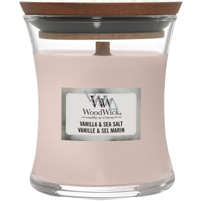 WoodWick Vanilla & Sea Salt - Vanilla and sea salt scented candle with wooden wick and lid glass small 85 g