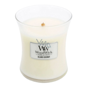 WoodWick Island Coconut - Coconut island scented candle with wooden wick and glass lid medium 275 g