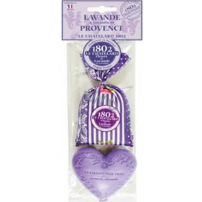 Le Chatelard Lavender cloth bag filled with a fragrance mixture 18 g + Marselle heart-shaped toilet soap 100 g, cosmetic set