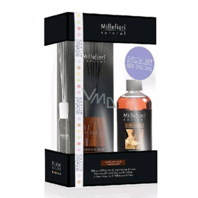 Millefiori Milano Natural Vanilla & Wood - Vanilla and Wood Diffuser 100 ml + Diffuser refill for incense stalks 250 ml, gift set