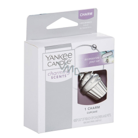 Yankee Candle Charming Scents metal pendant in the shape of a silver cake on a car tag