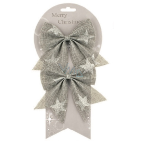 Jute gray bows with silver stars 13 cm, 2 pieces