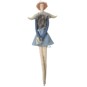 Fabric angel in denim and gray vest for hanging 43 cm
