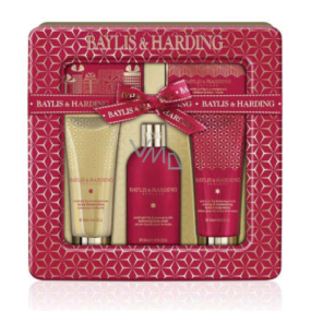 Baylis & Harding Fig and Pomegranate liquid body soap 300 ml + shower cream 130 ml + soap 150 g + hand and body cream 130 g + towel, in a tin can cosmetic set