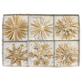 Straw ornaments in a box approx. 7.5 cm, 12 pieces