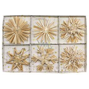 Straw decorations in box approx. 7,5 cm, 12 pieces