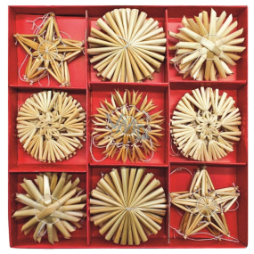 Straw decorations in box approx. 6 cm, 32 pieces