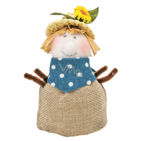 Jute scarecrow in a straw hat standing 11 cm