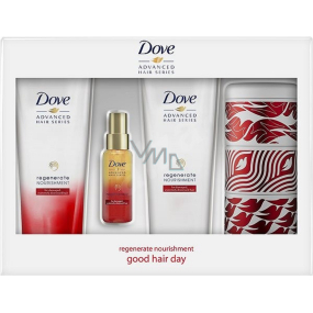 Dove Advanced hair shampoo 250 ml + conditioner 250 ml + oil serum 50 ml + can with rubber bands, bun padding and tweezers, cosmetic set