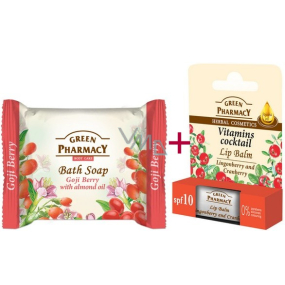 Green Pharmacy Vitamins Cocktail - Cranberry vitamins and jojoba oil lip balm 2 x 3,6 g + Custard fruit and Almond oil toilet soap 100 g, cosmetic set
