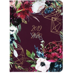 Albi Diář weekly 18 months 2019 - 2020 Burgundy flowers 2.5 cm x 17 cm x 1.3 cm
