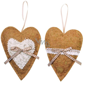Heart for hanging textile brown 14 cm 1 piece