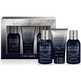 Baylis & Harding Men Lime and Mint 2in1 shampoo and shower gel 100 ml + skin cleansing gel 100 ml + aftershave 50 ml, cosmetic set for men