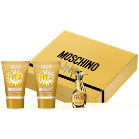 Moschino Fresh Gold perfumed water 5 ml + body lotion 25 ml + shower gel 25 ml, gift set